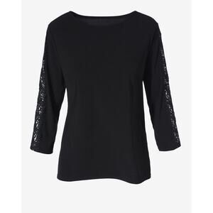 Chico’s EasyWear Black Lace Long Sleeve Top Sz 1 M